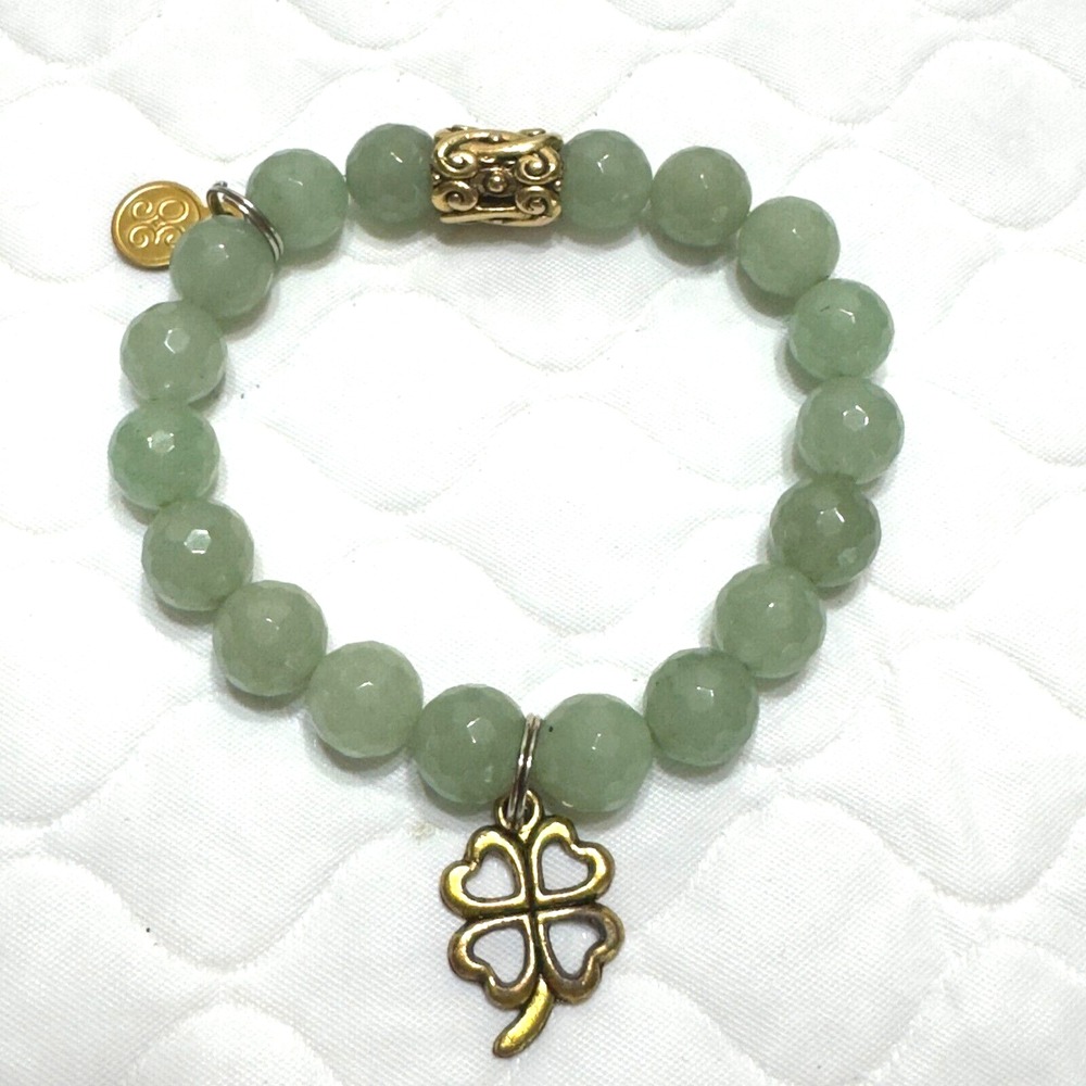 Grace Elliot Green Jade Gemstone St Patrick Clover Appreciation Bracelet Stretch